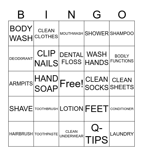 HYGIENE Bingo Card