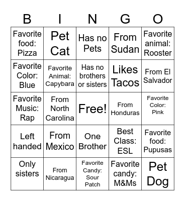 ESL 3/4 Bingo Card