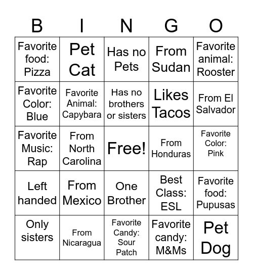 ESL 3/4 Bingo Card