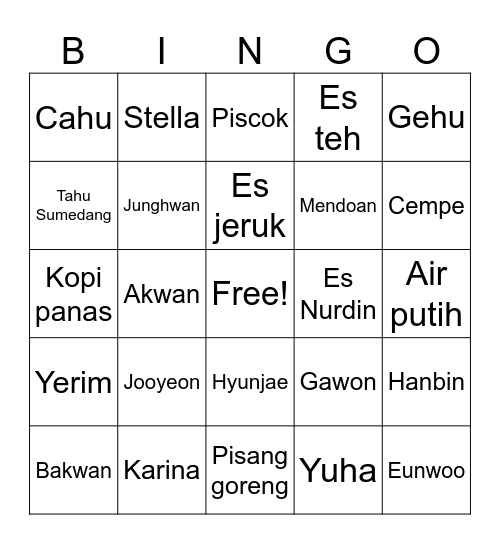 BINGONYA CHLOE Bingo Card
