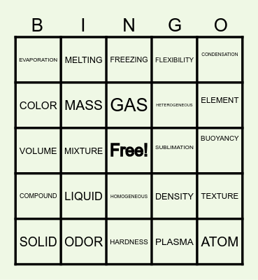 MATTER Bingo Card