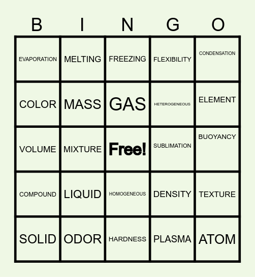 MATTER Bingo Card
