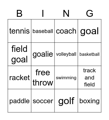 Sport Bingo Card