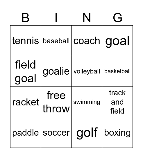 Sport Bingo Card