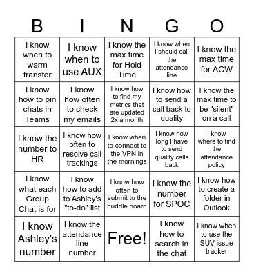 Team Morris Bingo Card