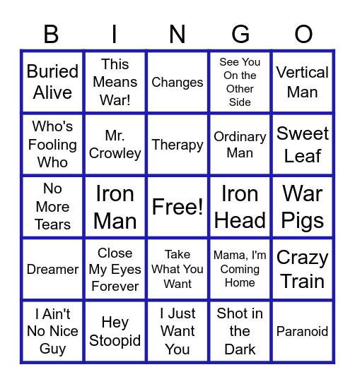 MUSIC BINGO at the Ann Arbor Eagles!  Ozzy, with Love. Bingo Card