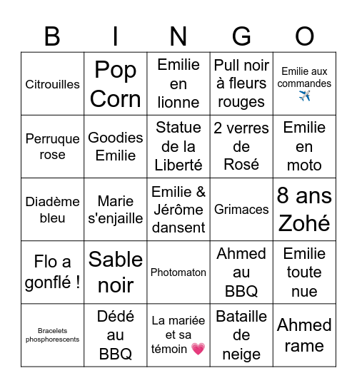 Bingo - 40 ans Emilie Bingo Card
