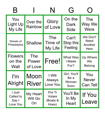 MUSIC BINGO at the Ann Arbor Eagles!  Songs that Might Remind You of Great Movie Moments! Bingo Card