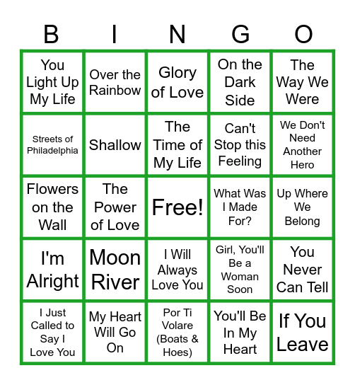 MUSIC BINGO at the Ann Arbor Eagles!  Songs that Might Remind You of Great Movie Moments! Bingo Card
