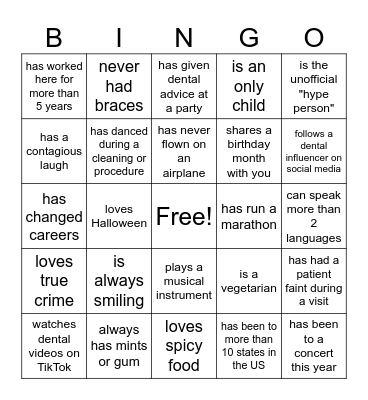 Personality Bingo! Find someone who... Bingo Card