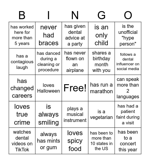 Personality Bingo! Find someone who... Bingo Card
