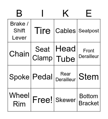 Bike Parts Bingo Card