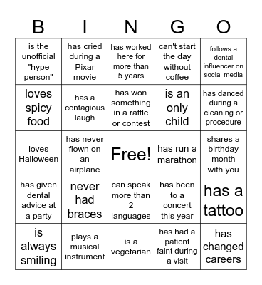 Personality Bingo! Find someone who... Bingo Card