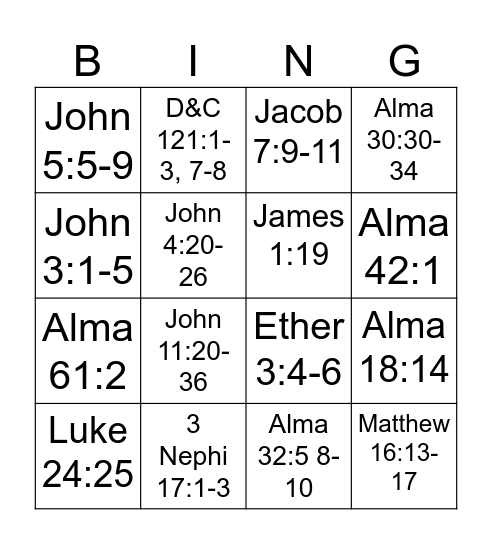 listening Bingo Card