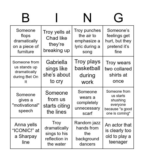 High School Musical 2 Bingo! Bingo Card