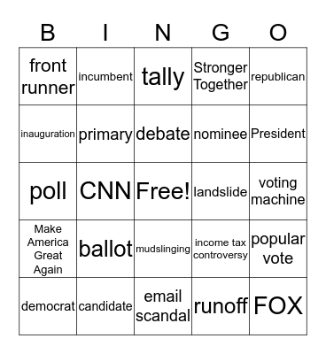 Election Bingo  Bingo Card