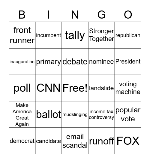 Election Bingo  Bingo Card