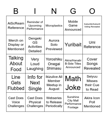 Ikizuraibu Second Nama Bingo Card
