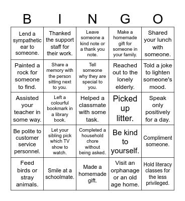 Kindness Begins With You Bingo Card