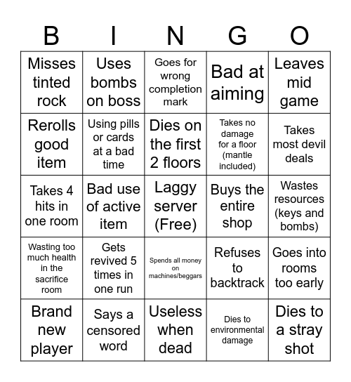 Isaac public lobbies Bingo Card