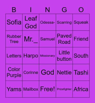 The color purple Bingo Card