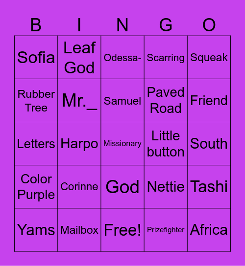 The color purple Bingo Card