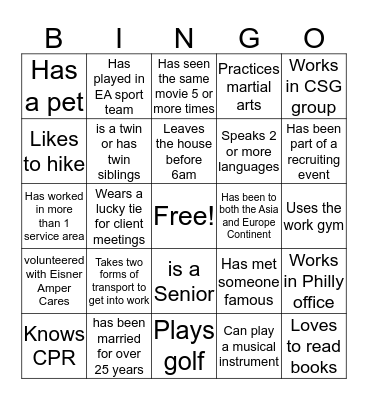 Get To Know You Bingo Card