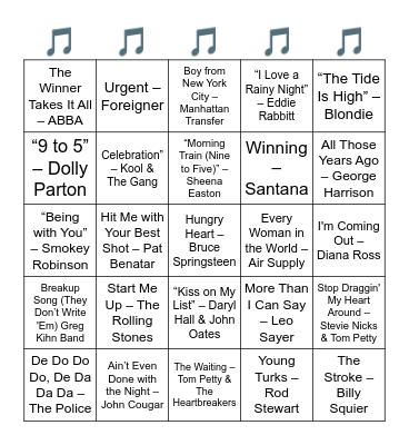 BILLBOARD'S TOP HITS OF 1981 Bingo Card
