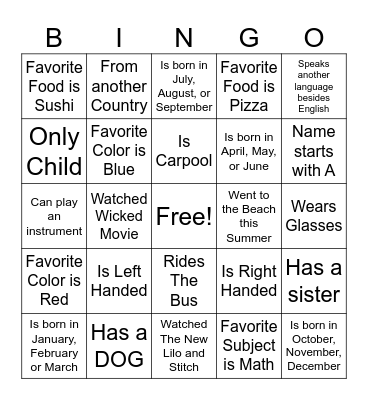 Find Someone Who Bingo Card
