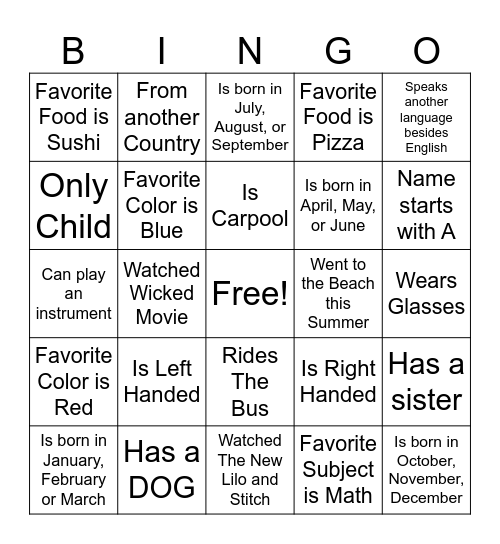 Find Someone Who Bingo Card