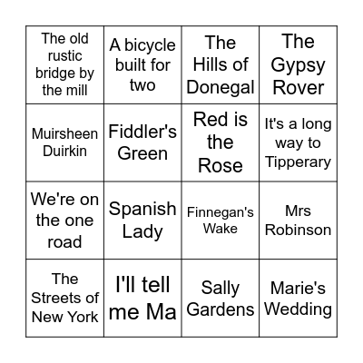 Musical Bingo Card