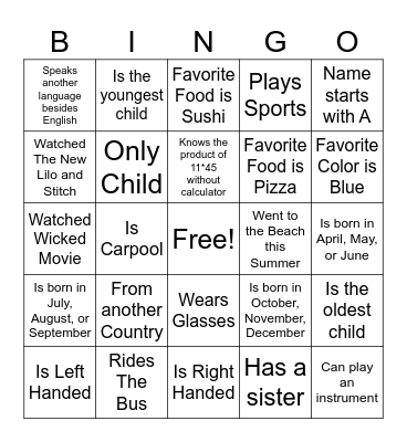 Find Someone Who Bingo Card