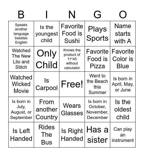 Find Someone Who Bingo Card