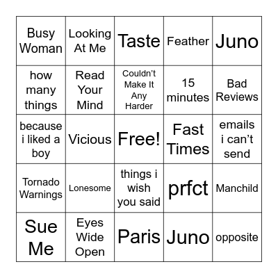 Junocord Song Bingo! Bingo Card