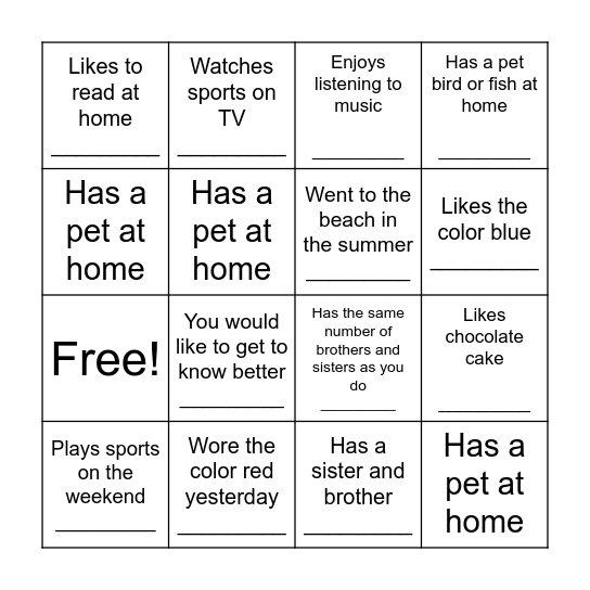 student search # 2 Bingo Card