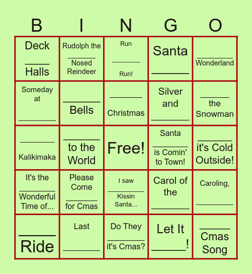 Name That Christmas Song Bingo! Bingo Card
