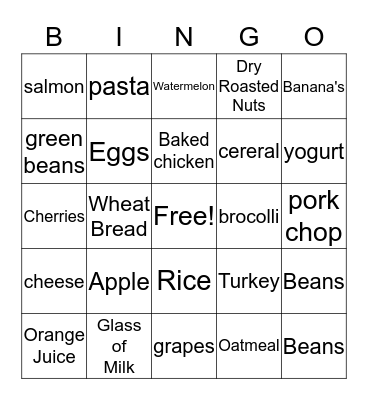 healthy food choices Bingo Card