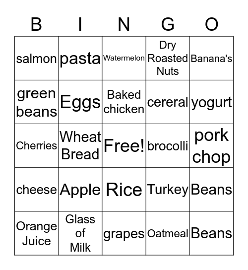 healthy food choices Bingo Card