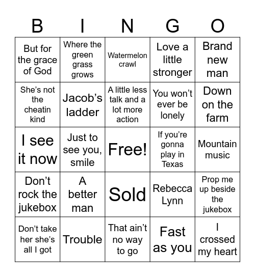Men of Country 90s/2000s Bingo Card
