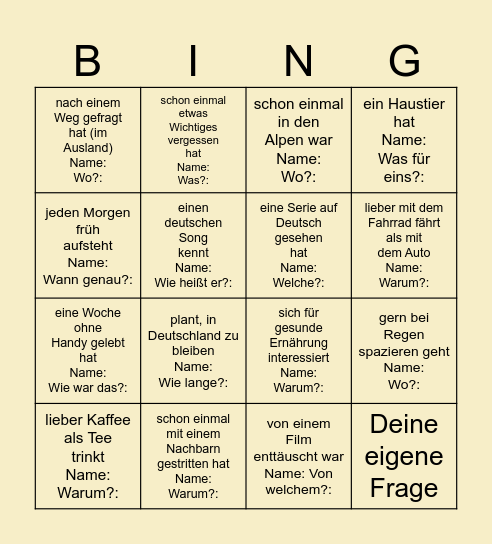 KennenlernenBingo Card