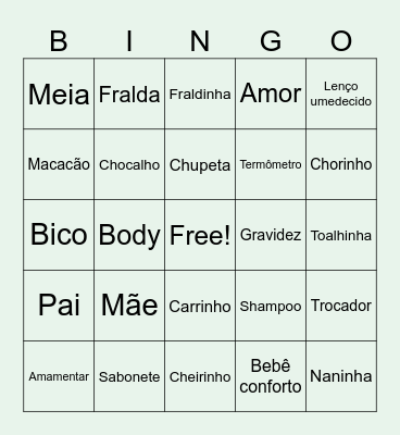 Chá de Bebê Solidário Bingo Card
