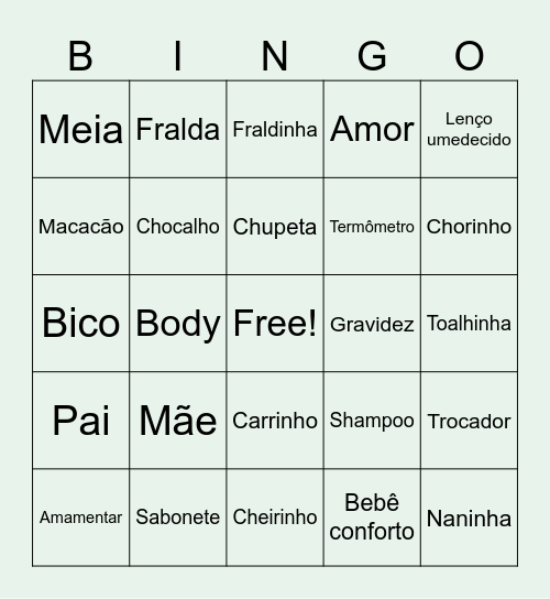 Chá de Bebê Solidário Bingo Card