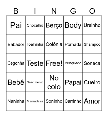 Chá de Bebe Solidário Bingo Card