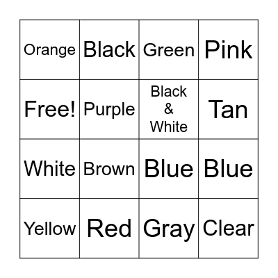 Colors Bingo Card