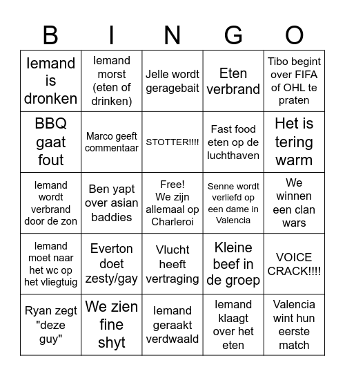 Valencia 2025 Bingo Card