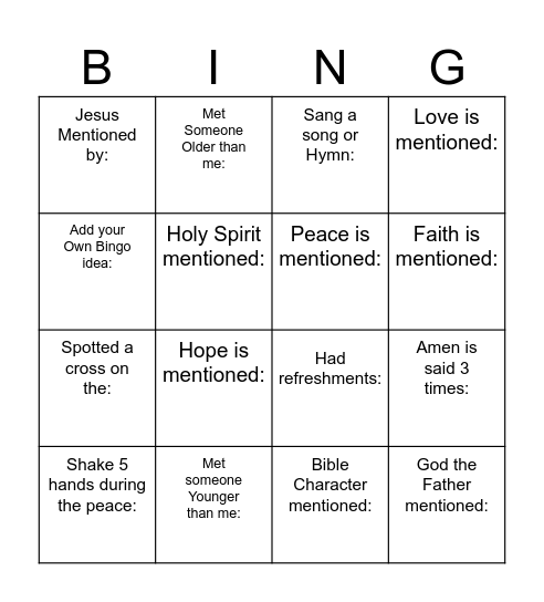 East Winchester Bingo Card