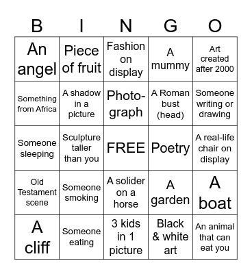 Art Museum Bingo Card