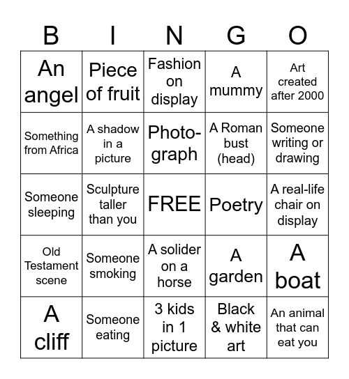 Art Museum Bingo Card