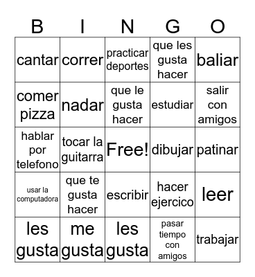 spanish  Bingo Card