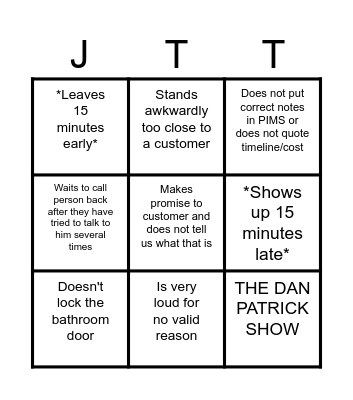 Tripp at Work Bingo Card